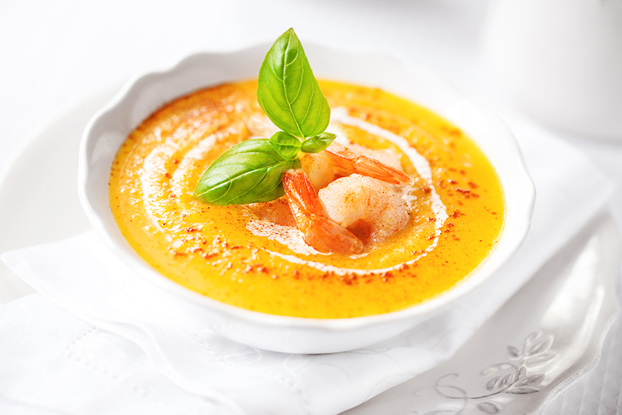 Butternut squash shrimp soup flavored with Cook's Delight soup base