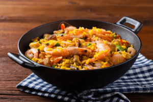 Mixed paella recipe with chicken and seafood and Cooks Delight soup base