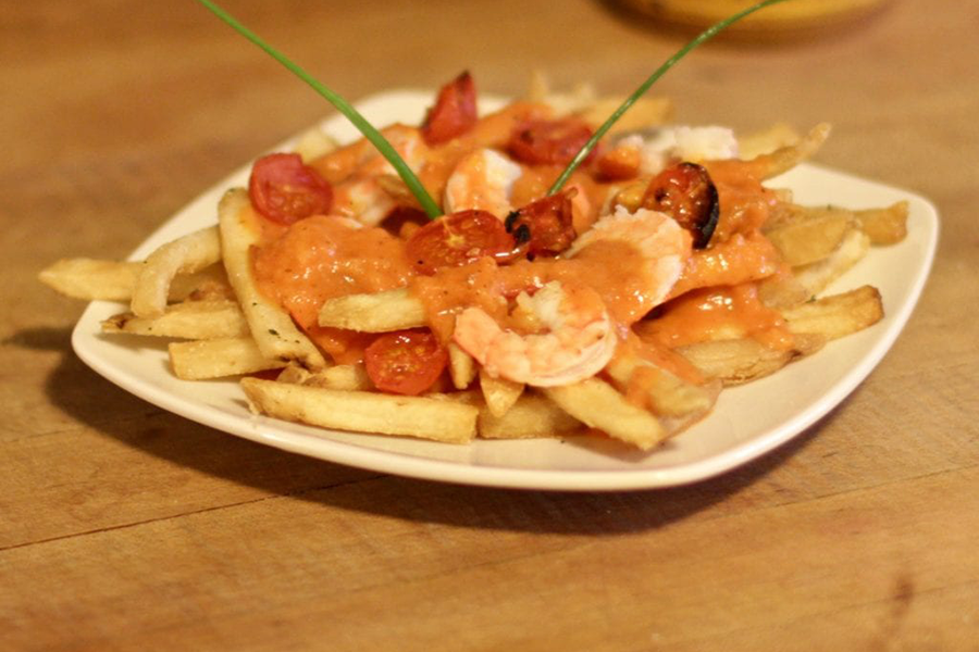 Vodka Shrimp Poutine on French Fries with Cook's Delight Shrimp soup base