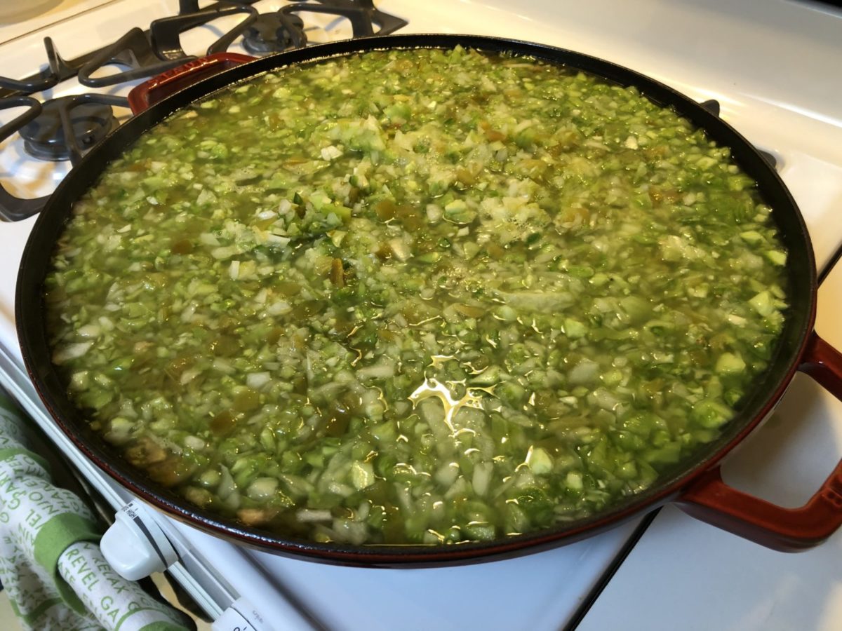 Salsa Verde in pan made with Cook's Delight Chicken Stock